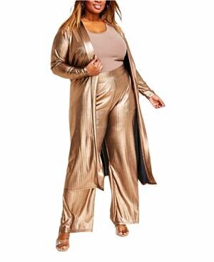 Nina Parker Gold Metallic Long Duster Women’s 3X Plus